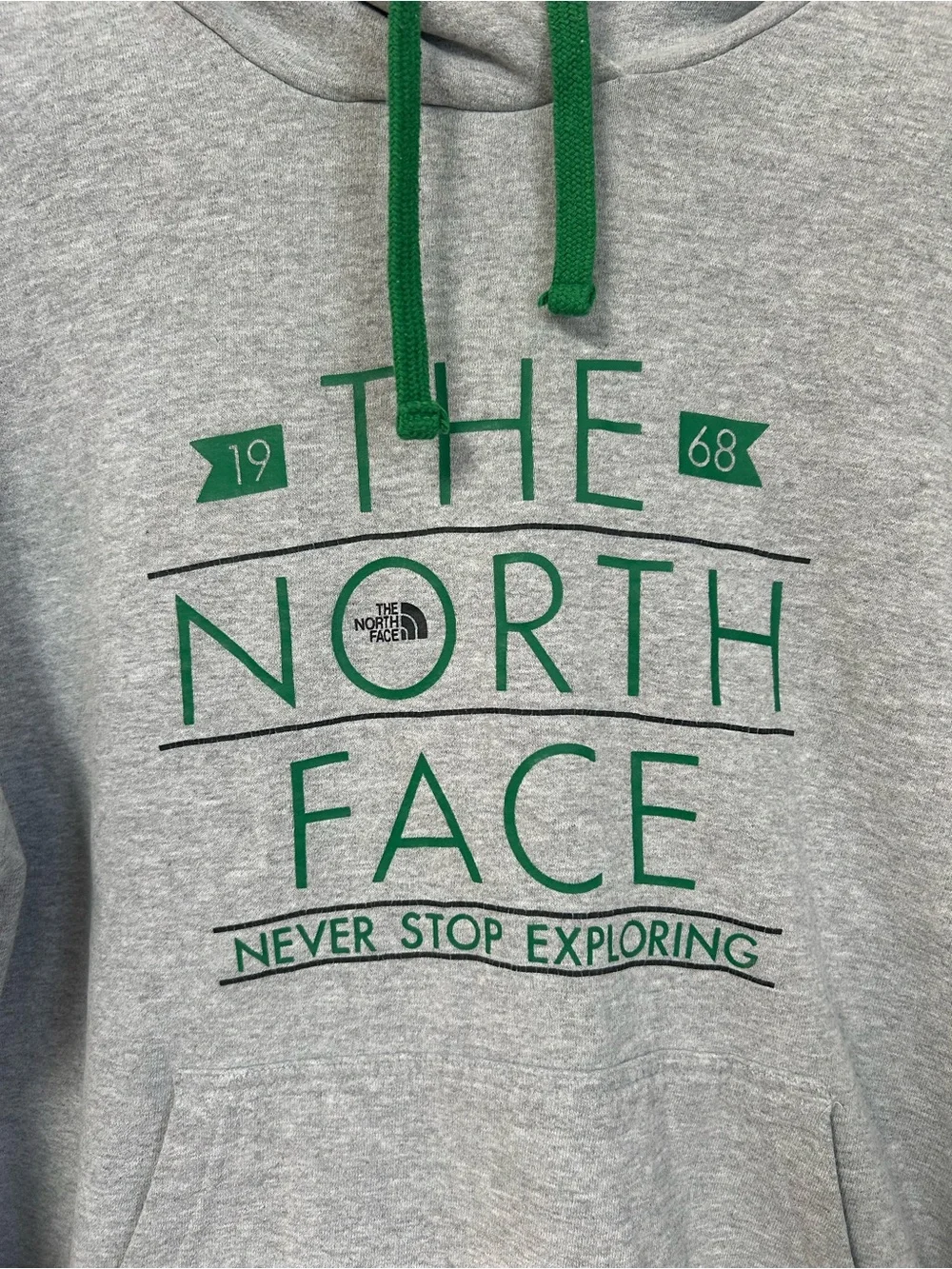 The North Face Gray Hoodie with Green Logo and Drawcords